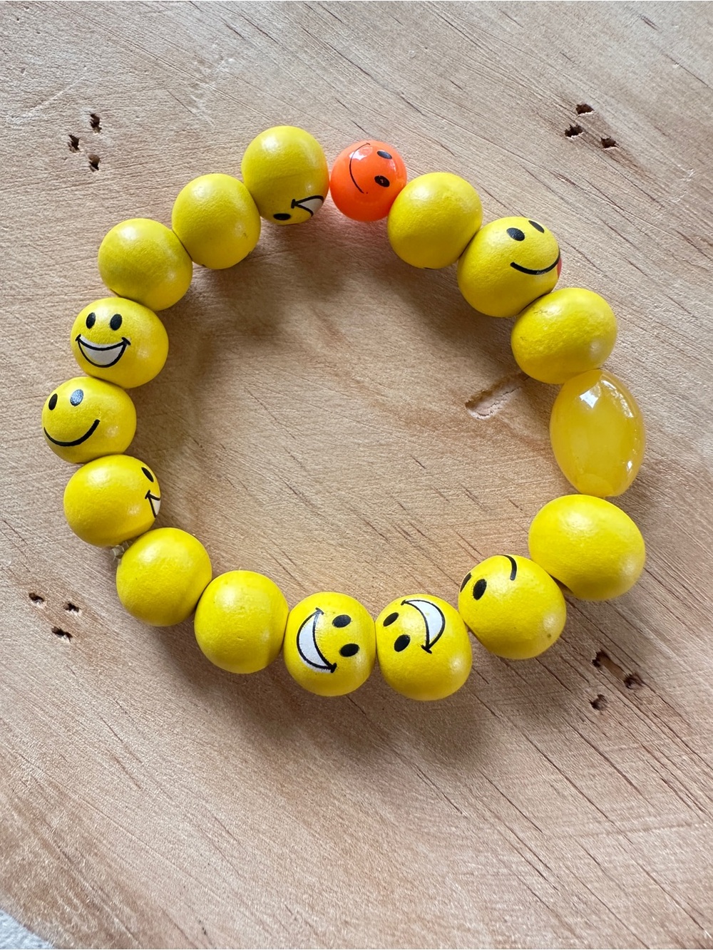 Yellow Smiley Face Kids Beaded Stretch Bracelet